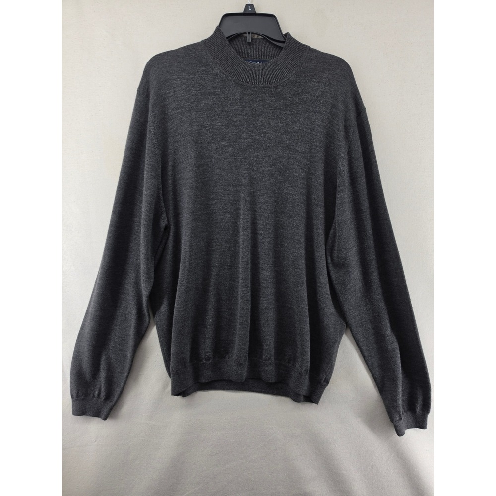 Brooks Brothers Mens XL Extra Fine Italian Merino Wool Mock Neck Sweater Gray